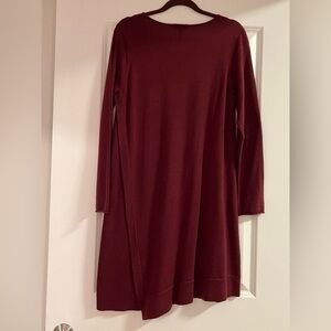 Wool Cranberry Eileen Fisher Shift Dress with long sleeves